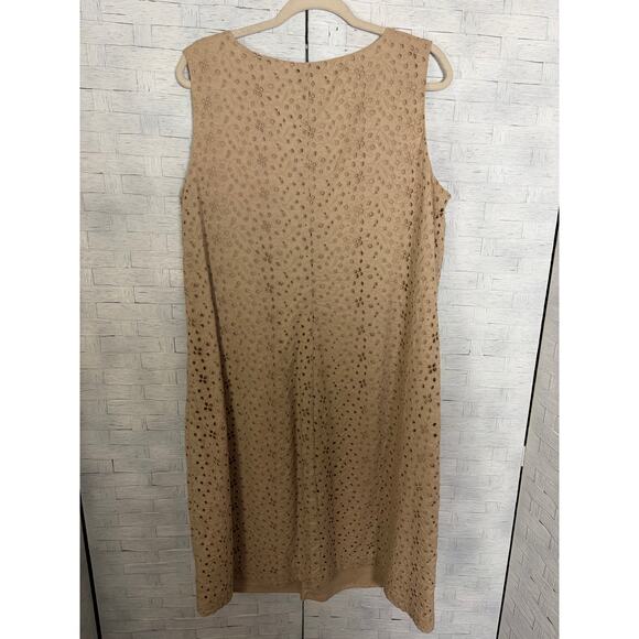 Talbots women’s dress V-neck tan eyelet aline feminine floral cotton plus size  - Picture 2 of 9